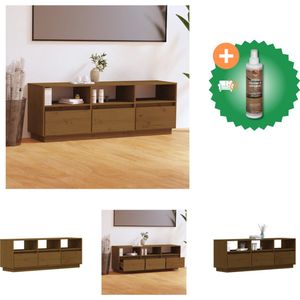 vidaXL Tv-meubel 140x37x50 cm massief grenenhout honingbruin - Kast - Inclusief Houtreiniger en verfrisser