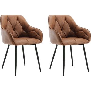 Set van 2 Stoelen - Luxe Eetkamerstoel - Eetkamerstoelen - 2 stoelen - Moderne look - Bruin