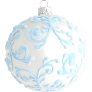 Kerstballen Zilver Mat met Lichtblauw Fluweel Design 8 cm - doosje van 4