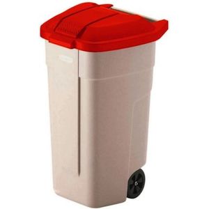 RUBBERMAID Afvalbak voor buiten 100 liter,  beige met rood deksel