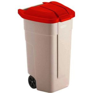 RUBBERMAID Afvalbak voor buiten 100 liter,  beige met rood deksel