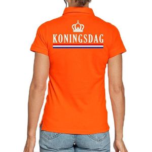 Koningsdag poloshirt / polo t-shirt met vlag en kroontje oranje voor dames - Koningsdag kleding/ shirts L