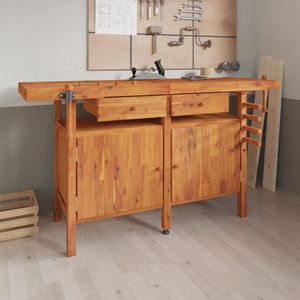 The Living Store Werkbank met lades en bankschroeven 162x62x83 cm acaciahout - Klusbenodigdheden - Werkbank - Houtbewerking - Gereedschapskast - Garage