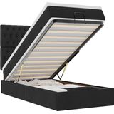 vidaXL - Ottoman - bed - met - matras - en - LED's - 90x200cm - stof - zwart