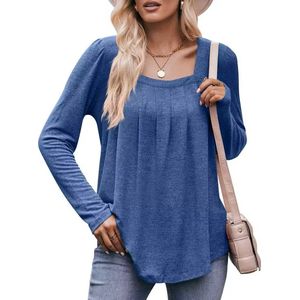 ASTRADAVI Casual Chic - Dames Blouse met Lage Hals - Stijlvolle Top met Geplooide Halslijn - Heather Koningsblauw / Large