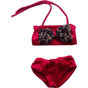 Maat 134 Bikini zwemkleding rood dierenprint badkleding voor baby en kind rode zwem kleding met panterprint strik