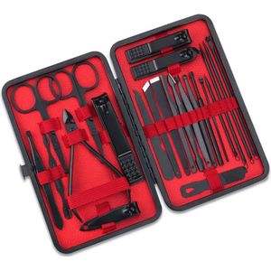 PolkaHome Manicureset, 23-delige pedicure nagelknipper set, roestvrij staal, verzorgingsset van roestvrij staal, nagelverzorging, gereedschap met PU-lederen etui geleverd