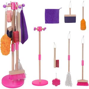 Kinder Schoonmaakset Bezems Set 8 Stuks Schoonmaakset met Bezems Dweil Stoffer Schort Stofdoek Huishoudelijk Speelgoedcadeau voor Peuters Jongens Meisjes