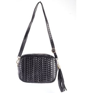 Giuliano Lederen Metallic Schoudertas Victoria - made in Italy - zwart