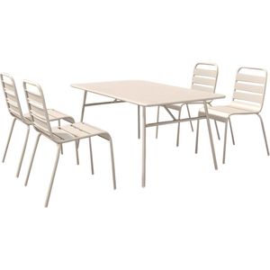 MYLIA Tuineethoek van metaal - Een tafel D160 cm en 4 opstapelbare stoelen - Beige - MIRMANDE van MYLIA L 160 cm x H 79 cm x D 80 cm
