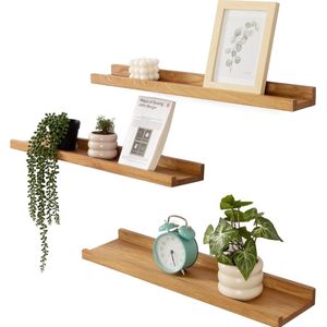 Goodivery ® Houten Wandplankenset voor Woonkamer en Slaapkamer, 3 Stuks, 60 x 10/12/15 cm