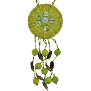 Behave Groene bohemian ketting met schelp en hout