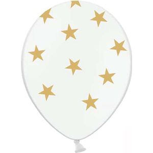 Partydeco - Ballonnen Wit Met Gouden Ster (50 stuks)