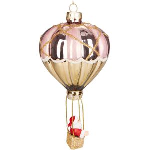 BRUBAKER Hete Luchtballon Roze - Handbeschilderde Kerstbal van Glas - Handgeblazen Kerstboomversieringen Figuren Grappige Decoratieve Hangers Boombal - 14 cm