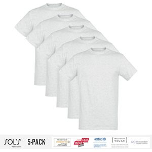 5 Pack Sol's Heren T-Shirt 100% biologisch katoen Ronde hals Ash Grey Maat S