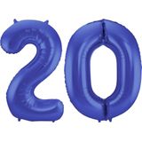Folat Folie ballonnen - 20 jaar cijfer - blauw - 86 cm - leeftijd feestartikelen