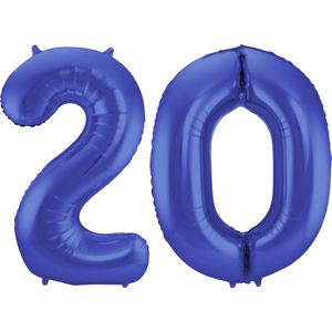 Folat Folie ballonnen - 20 jaar cijfer - blauw - 86 cm - leeftijd feestartikelen