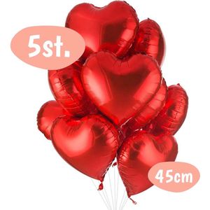 Folie Hartjes Ballonnen - Romantische Versiering - Valentijn Versiering - Cadeautje Voor Hem of Haar - Folieballon - Liefde - Hart - I Love You - Hartjes Ballon - Valentijnsdag - Moederdag Cadeau - Hartjes Decoratie - Helium 45cm - Rood - 5 Stuks