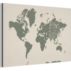 Wanddecoratie Metaal - Aluminium Schilderij Industrieel - Wereldkaart - Dieren - Leeuw - 60x40 cm - Dibond - Foto op aluminium - Industriële muurdecoratie - Voor de woonkamer/slaapkamer
