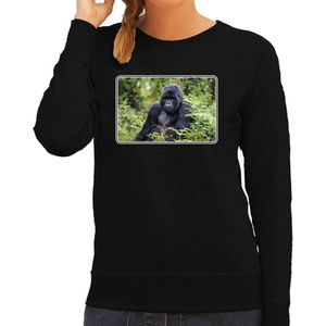 Dieren sweater met apen foto - zwart - voor dames - natuur / Gorilla aap cadeau trui - kleding / sweat shirt S