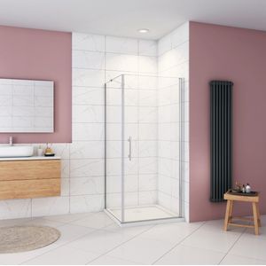 Douchecabine 80x100x185 cm,draaideur+zijwand , 6mm NANO EasyClean veiligheidsglas,chroom