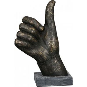 sculptuur duimen omhoog - duimen - 8x14x22 cm - brons en grijs - geslaagd beeld - top gedaan cadeau - jij bent de beste