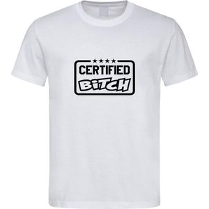 Wit T shirt met zwart "" Certified Bitch "" print size L