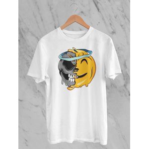 Feel Free - Halloween T-Shirt - Smiley: Lachend gezicht met halo - Maat XL - Kleur Wit