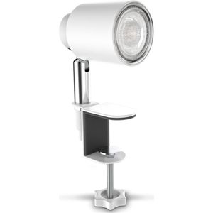 B.K.Licht - Witte Klemlamp - LED - draaibar - aan/uit schakelaar - netstroom - bureaulamp - tafellamp - met GU10 - 3.000K - 400Lm - 5W