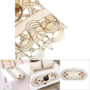 Tafelloper Hollow Mesh Rode Bloem Geborduurd Tafelkleed 40x85cm (Ovaal)