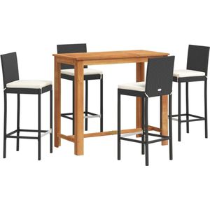 vidaXL - 5-delige - Tuinbarset - massief - acaciahout - en - poly - rattan - zwart