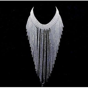 Zilverkleurige hals ketting - Diamantjes - Kristal - Verstelbaar - One size - Steentjes - Sexy