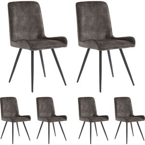 Merax Set van 6 Eetkamerstoelen - Ergonomisch Design Stoelen met Rugleuning - Donkergrijs