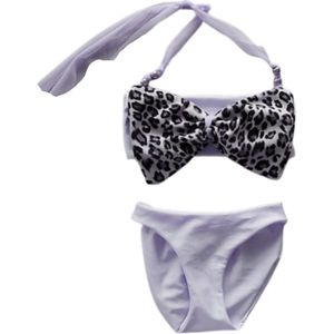 Maat 116 Bikini zwemkleding wit panterprint badkleding met strik voor baby en kind zwem kleding witte badkleding