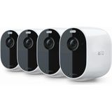 Arlo Essential draadloze WiFi-beveiligingscamera voor buiten, 1080p HD, 130˚ kleurennachtzicht, sirene & spotlight, bewegingsdetectie, 2-weg-audio, 6 mnd batterij, incl. proefp. Arlo Secure, 4 IP-Camera's, wit