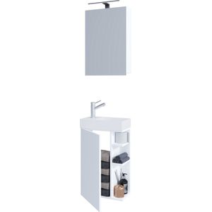 VCM 3-delige badkamermeubelset Gastentoilet Wastafel Kleine Smalle Lumia Spiegelkast