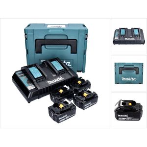 Makita Power Source Kit 18 V met 4x BL 1840 B accu 4.0 Ah ( 4x 197265-4 ) + DC 18 RD dubbele lader ( 196933-6 ) + Makpac