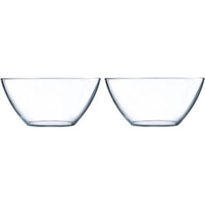 2x Salade schalen/slakommen rond van glas 28 cm - Schalen en kommen - Keuken accessoires