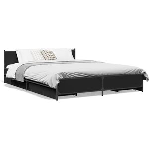 vidaXL - Bedframe - met - lades - bewerkt - hout - bruin - eikenkleur - 120x190 - cm