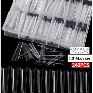 Royala Gel Flex XXL Coffin Ballerina Half Cover C Curve Transparant Nageltips in Tipbox - 12 maten x 20 stuks 240X - Kunstnagel Set - Nail Tips - French Nail Art Acryl Nagels & Gelnagels - Long Coffin