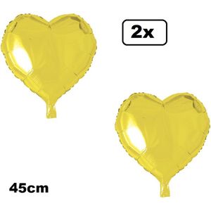 2x Folieballon Hart geel (45 cm) - trouwen huwelijk bruid hartjes ballon feest festival liefde white