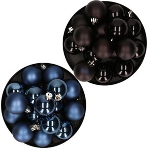 Kerstversiering kunststof kerstballen kleuren mix donkerblauw/zwart 4 en 6 cm pakket van 80x stuks