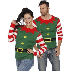 Wilbers & Wilbers - Foute Kersttruien - Kersttrui Groen Kerstelf Met Leuke Belletjes - Groen - XXL - Kerst - Verkleedkleding