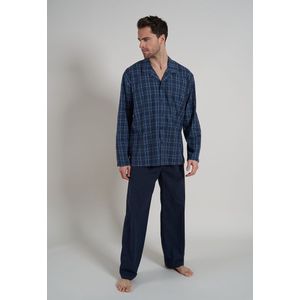 Gotzburg heren pyjama met knoopjes - donkerblauw geruit - Maat: XL
