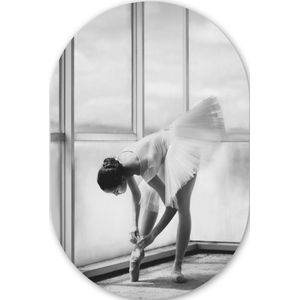 Vrouw - Ballet - Ballerina - Balletschoenen - Zwart wit Kunststof plaat (5mm dik) - Ovale spiegel vorm op kunststof