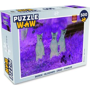 Puzzel Beren - Bloemen - Gras - Familie - Legpuzzel - Puzzel 500 stukjes