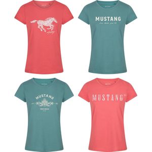 Mustang Dames T-Shirt 4 Pack O-Neck slim fit Veelkleurig M Ronde Hals Volwassenen Opdruk Print Shirts