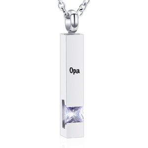 Luxe Ashanger | Met Ketting En Gravering | Opa | Assieraad | Zilverkleurig Met Licht Paarse Steen | As Ketting | Gedenksieraad | Urn | Incl. As vuller