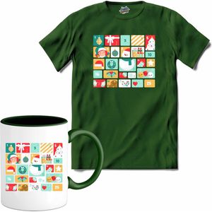 Adventskalender Kerst - Aftelkalender - Kalender - T-Shirt met mok - Heren - Bottle Groen - Maat XXL