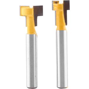Houtbewerking T Slot Cutter Router Bit voor 3/8'' en 1/2'' Cutting - Set van 2 stuks met 1/4'' Schacht in Geel
